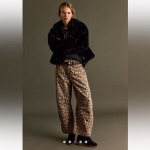 Free People We The Free Good Luck Barrel Jeans Animal Print Denim